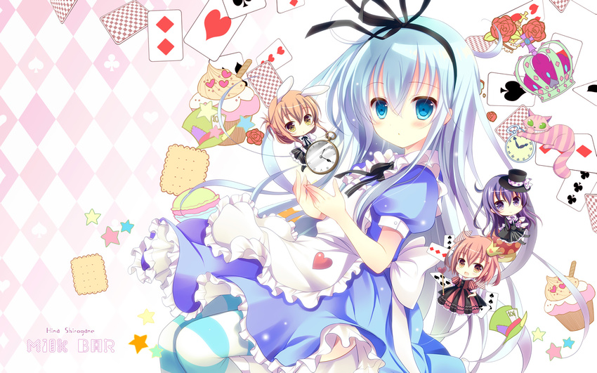 akatsuki_(kancolle) alice_in_wonderland animal animal_ears bunny_ears cat chibi cosplay dress goth-loli hibiki_(kancolle) ikazuchi_(kancolle) inazuma_(kancolle) kantai_collection lolita_fashion shirogane_hina signed thighhighs