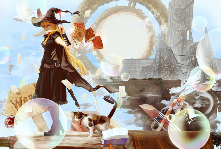 animal bird blonde_hair blue_eyes book braids cape cat forte hat long_hair original wand witch witch_hat wristwear