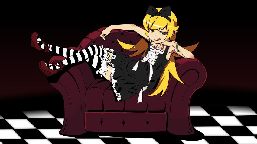 bakemonogatari blonde_hair garter_belt goth-loli long_hair monogatari_(series) oshino_shinobu thighhighs