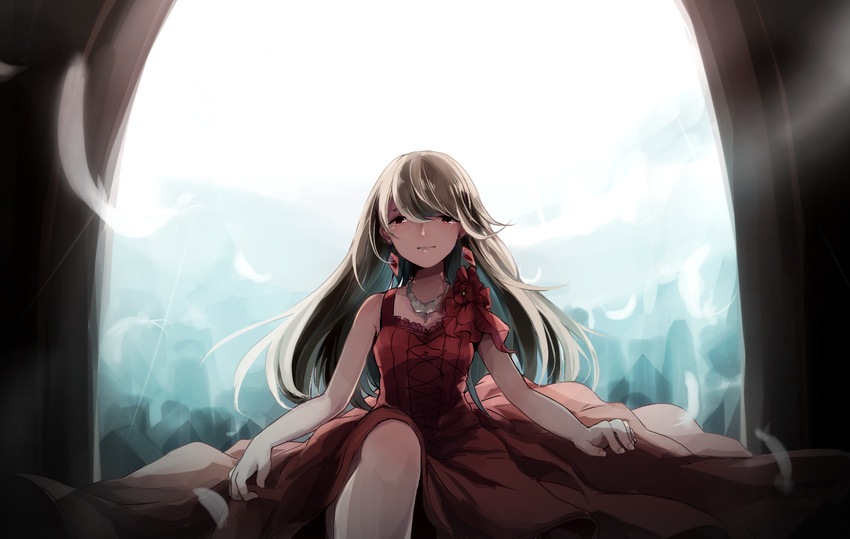 chizuru_(ambient) dress feathers gray_hair long_hair maika red_eyes vocaloid