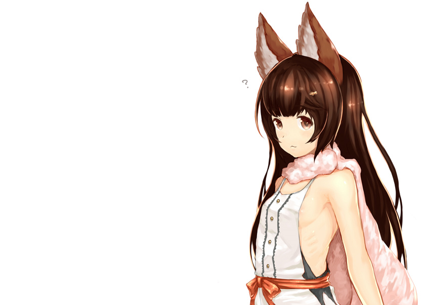 animal_ears brown_eyes brown_hair foxgirl granblue_fantasy kabocha_head long_hair no_bra sideboob white