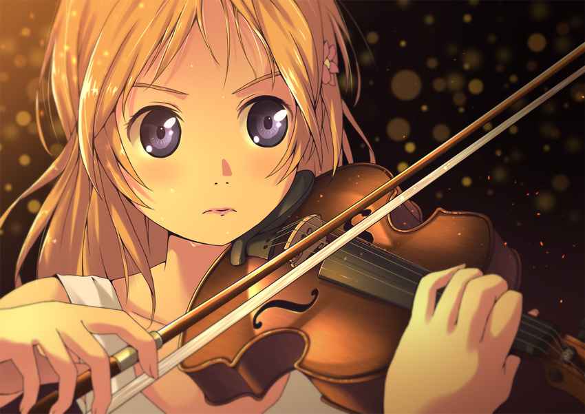 akisorapx blonde_hair close instrument long_hair miyazono_kawori purple_eyes shigatsu_wa_kimi_no_uso violin