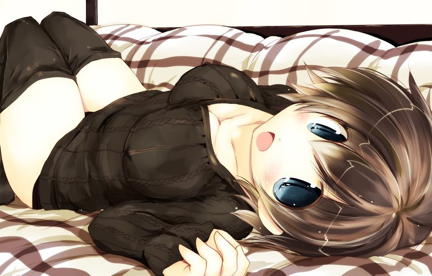 blue_eyes brown_hair erect_nipples jpeg_artifacts original sakaki_(noi-gren) short_hair thighhighs