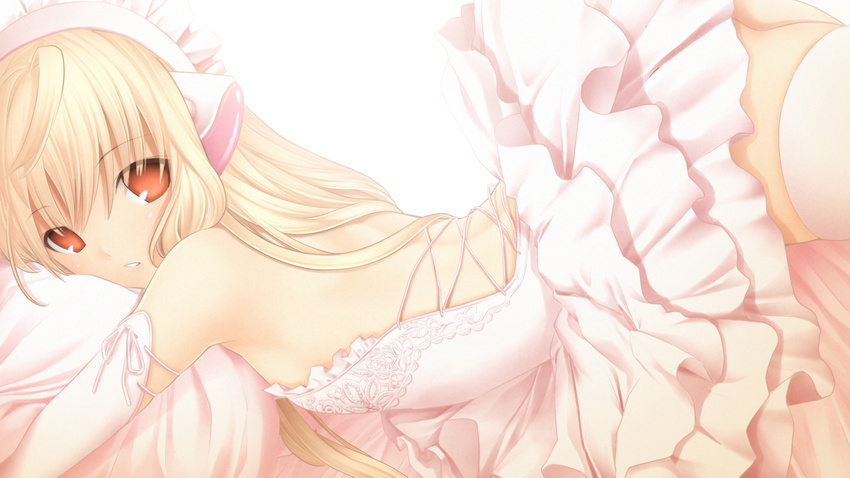 blonde_hair chii chobits dress kintarou_(kintarou's_room) long_hair red_eyes thighhighs