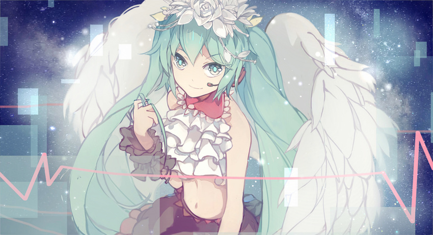 aqua_eyes aqua_hair hatsune_miku nisoku_hokou_(vocaloid) project_diva twintails vocaloid wings xiaohan6th