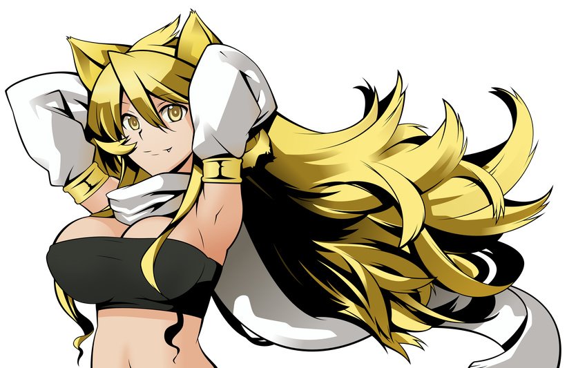 akame_ga_kill! animal_ears blonde_hair breasts catgirl cleavage leone long_hair mana_alchemist navel vector yellow_eyes