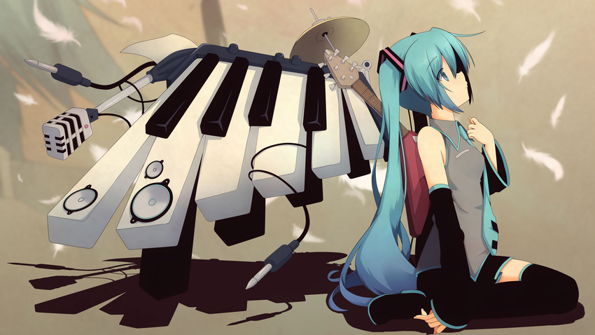 aqua_eyes aqua_hair hatsune_miku jpeg_artifacts long_hair thighhighs twintails vocaloid yuzuki_kei