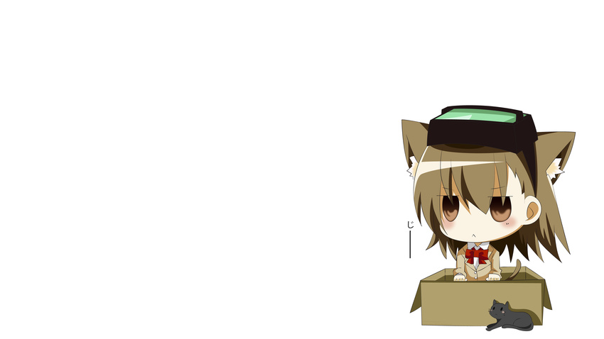 animal animal_ears bow brown_eyes brown_hair cat catgirl goggles misaka_imouto rubii tail vector watermark white