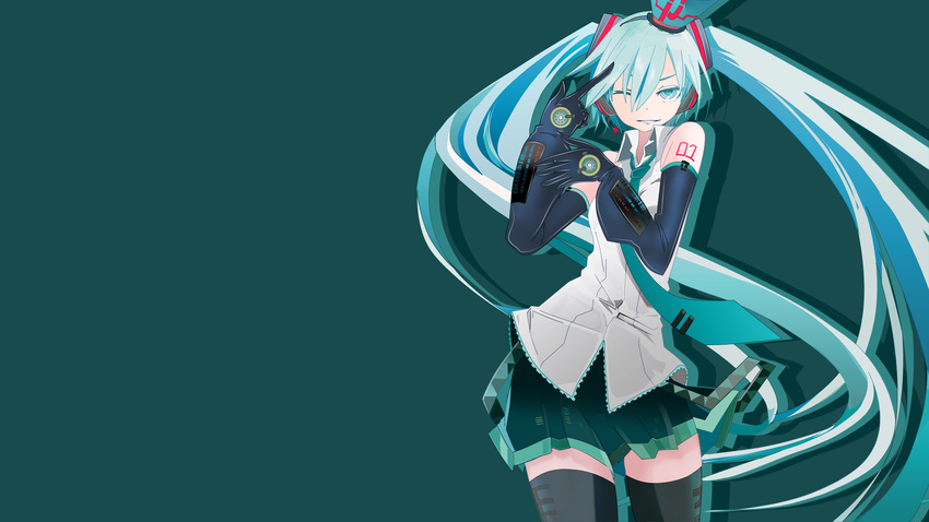 aqua_eyes aqua_hair crown female gloves hatsune_miku long_hair skirt solo tansuke tattoo thighhighs tie twintails vector vocaloid wallpaper wink zettai_ryouiki