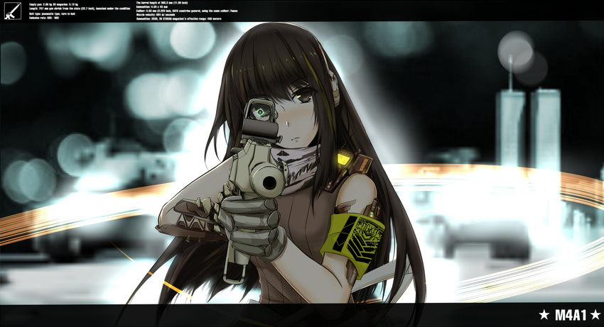 blush brown_eyes brown_hair girls_frontline gloves gun long_hair mag weapon