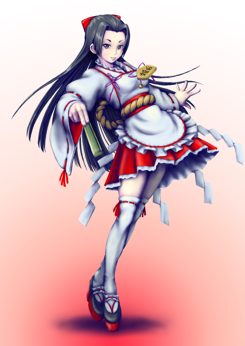 adapted_uniform apron black_eyes black_hair frills highres kongou_mitsuko lolita_fashion nontraditional_miko solo thighhighs to_aru_kagaku_no_railgun to_aru_majutsu_no_index wa_lolita