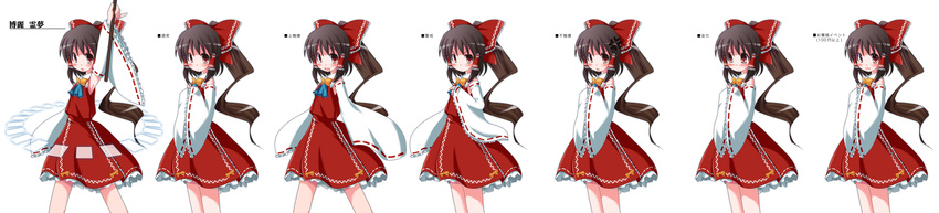 absurdres angry armpits blush bow brown_hair detached_sleeves expressions gohei hair_bow hakurei_reimu happy highres long_image miichi_(mimimi) ponytail red_eyes touhou wide_image wide_sleeves