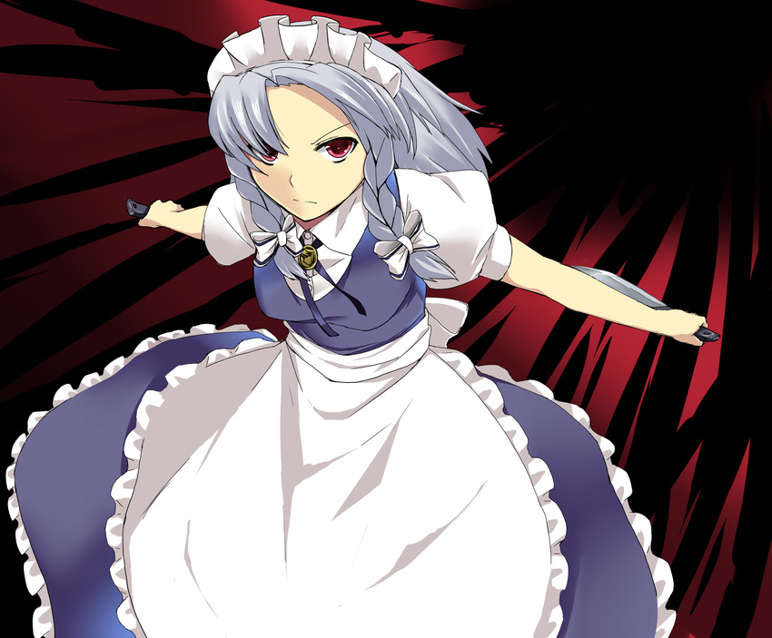 bad_id bad_pixiv_id braid highres izayoi_sakuya passingpleasures short_hair silver_hair solo touhou twin_braids