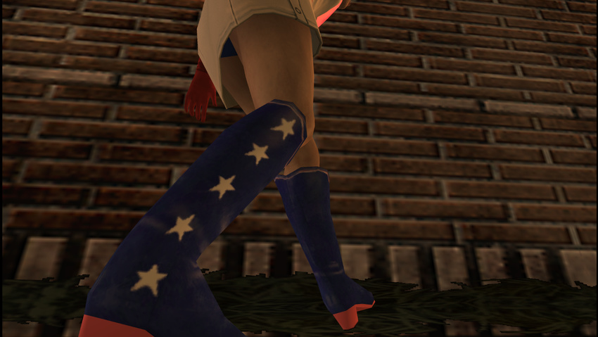 1girl 3d ass boots costume female gloves hack heather_mason legs outdoors panties princess_heart short_hair silent_hill silent_hill_3 skirt solo stars underwear upskirt wall