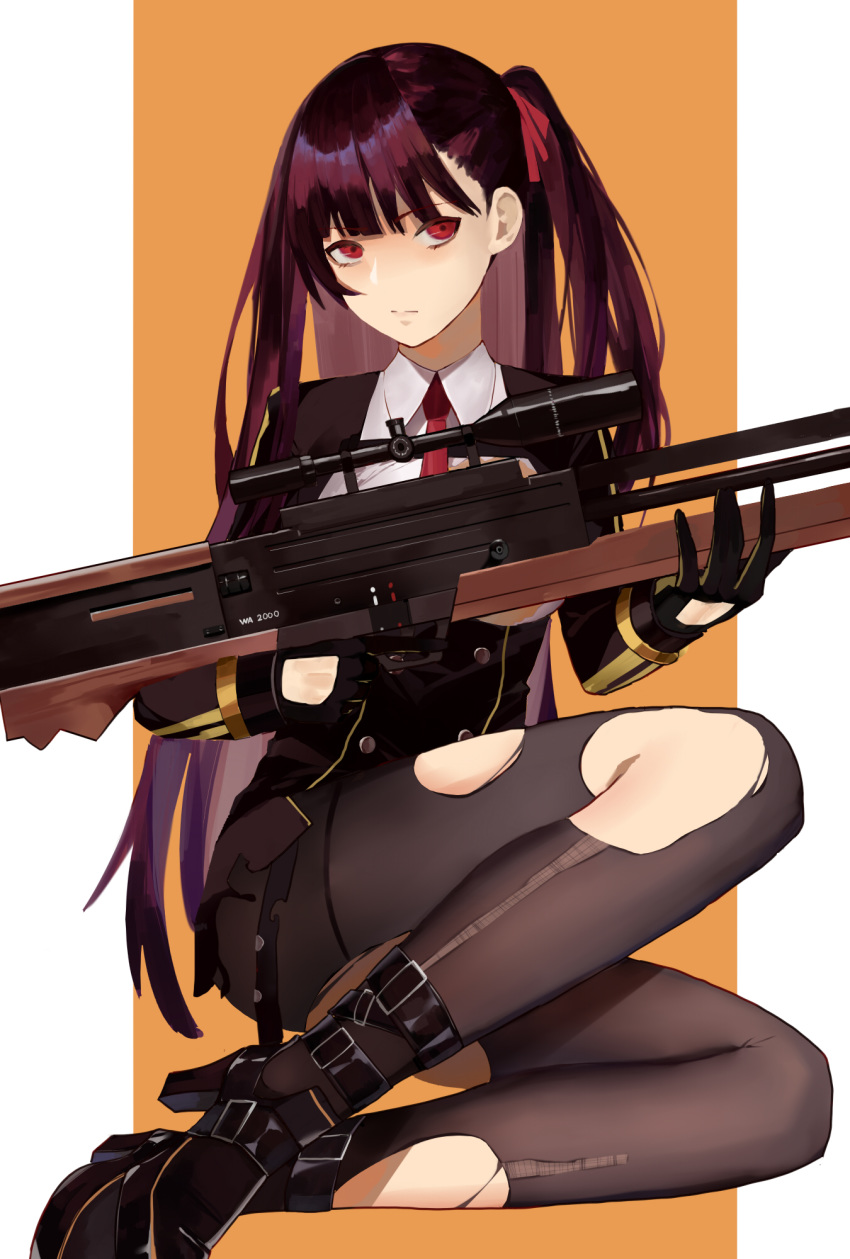 girls_frontline gun heels pantyhose tagme torn_clothes wa2000_(girls_frontline)