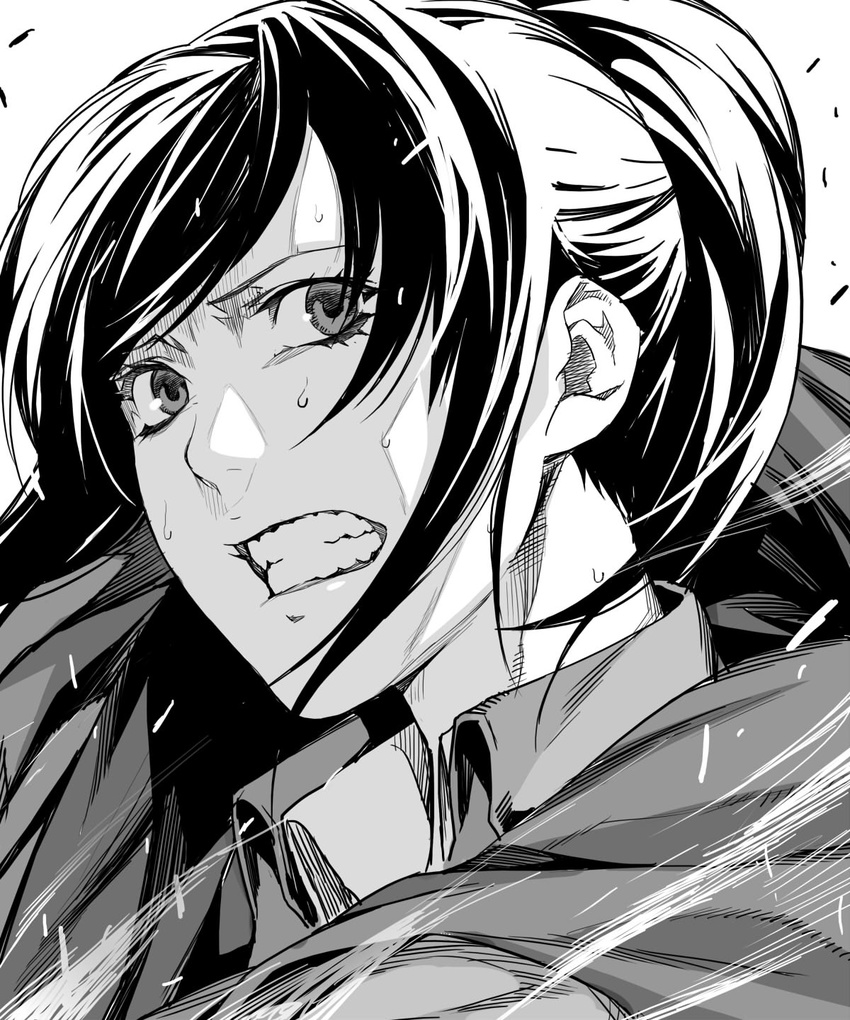 1girl clenched_teeth irohara_mitabi monochrome sasha_braus shingeki_no_kyojin teeth