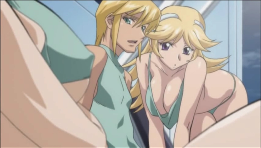 1boy 1girl breasts ellis_valentine female large_breasts long_hair no_bra screencap shinkon_gattai_godannar!! underwear