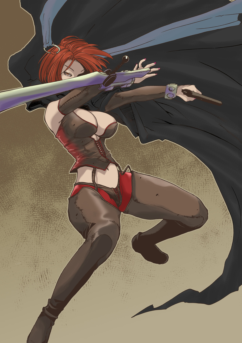 1girl bloodrayne breasts cleavage large_breasts red_hair tagme