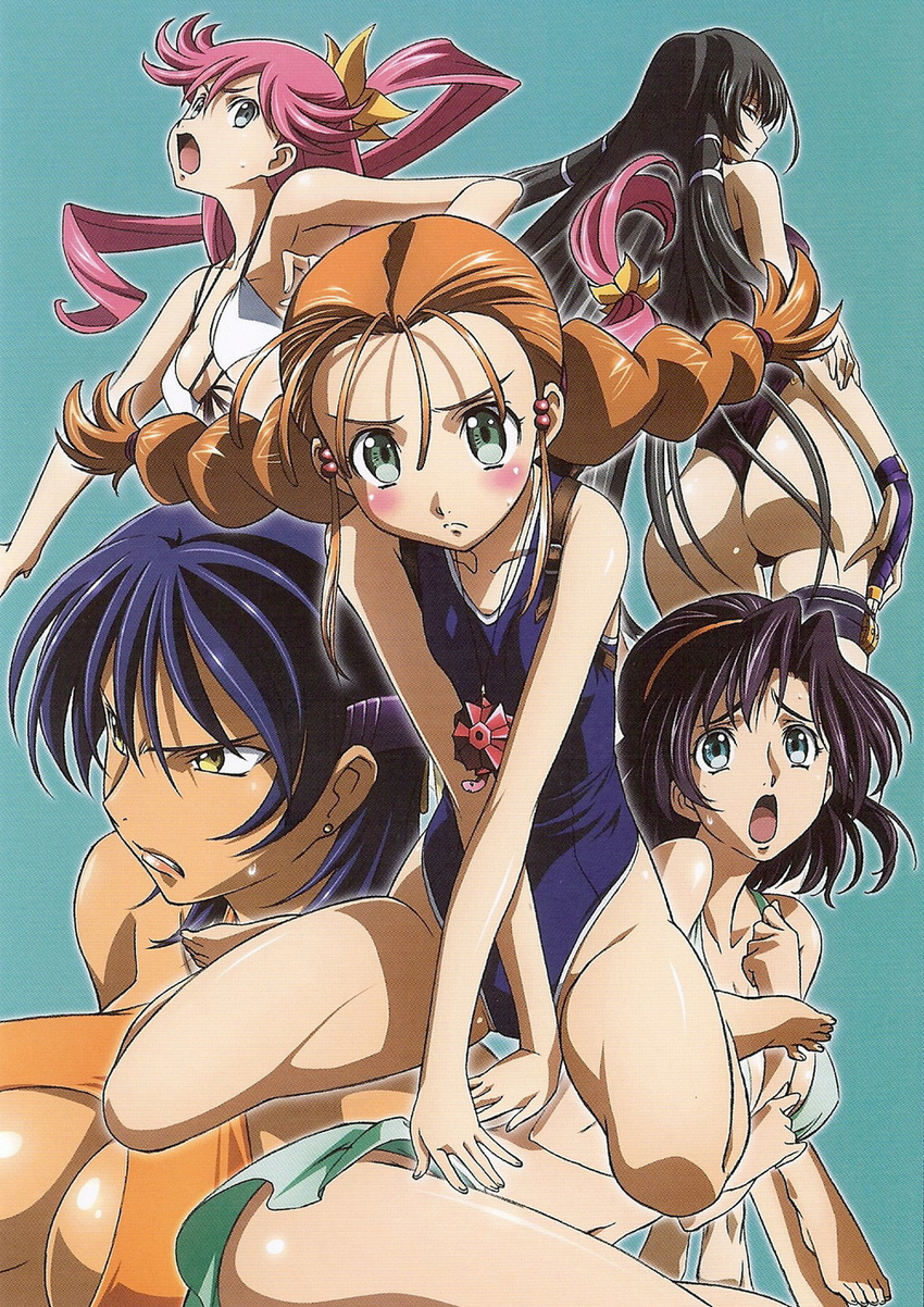 5girls age_difference armpits arms_up ass barefoot bikini black_hair blue_hair braid breasts bridal_gauntlets brown_hair carmen99 cleavage cleavage_cutout dark_skin fasalina feet female front-tie_top green_eyes gunxsword highres kimura_takahiro kneeling large_breasts long_hair multiple_girls official_art one-piece_swimsuit ponytail priscilla_(gunxsword) purple_hair red_hair short_hair side-tie_bikini side_ponytail smile swimsuit thigh_strap toes twin_braids very_long_hair wallpaper wedgie wendy_garrett yellow_eyes yukiko_steavens