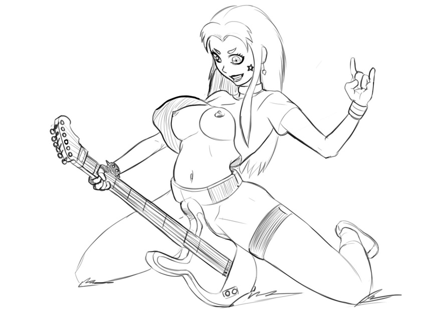 anythinggoes breasts dc_comics emo guitar instrument monochrome nipples solo spread_legs spred_legs starfire teen_titans