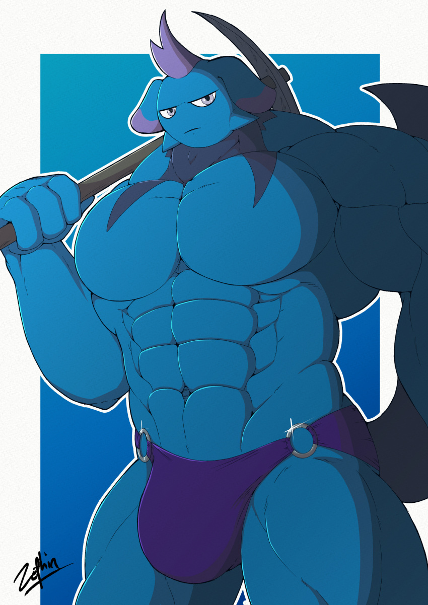 2024 abs anthro biceps big_muscles bulge clothed clothing colored depresso digital_media_(artwork) hi_res looking_at_viewer male mammal muscular muscular_anthro muscular_male pal_(species) palworld pecs simple_background solo standing zephir