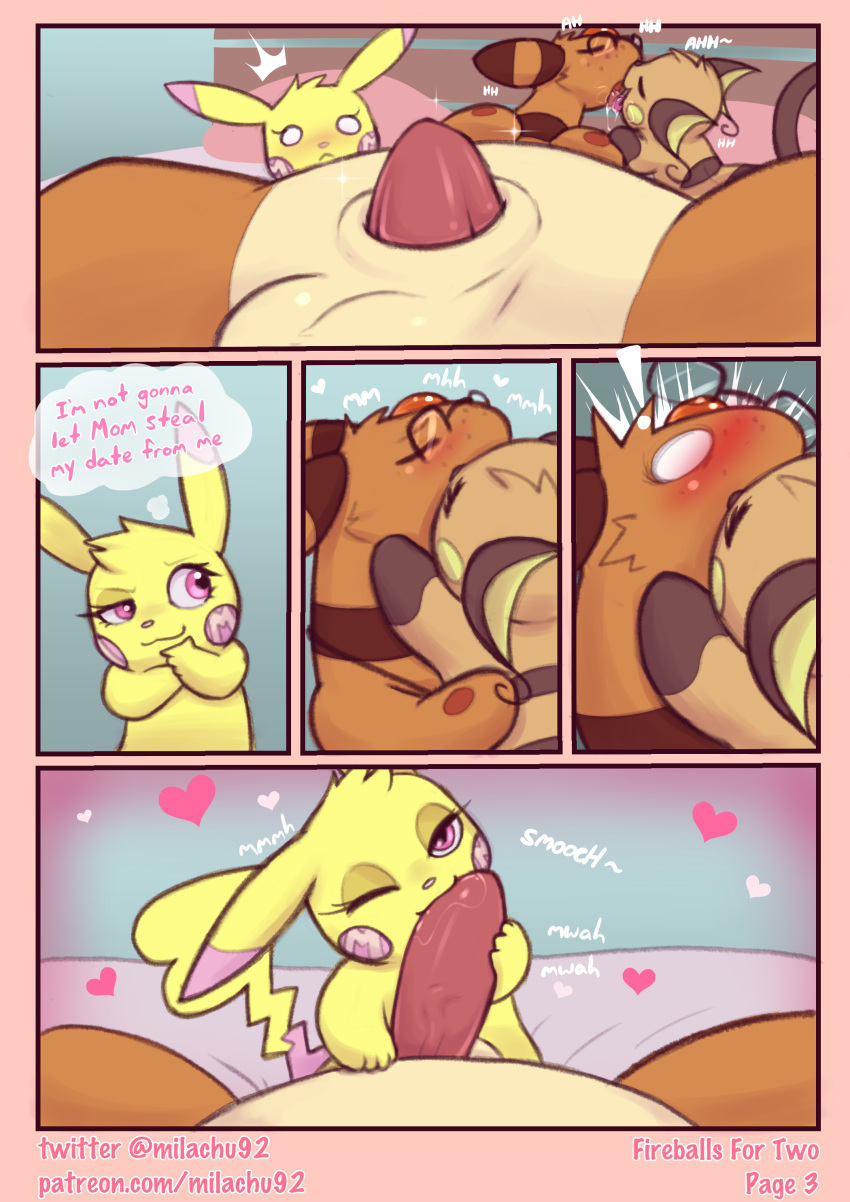 &lt;3 absurd_res ampharos blush comic daughter_(lore) evolutionary_family eyewear female french_kissing generation_1_pokemon generation_2_pokemon genitals glasses group group_sex hi_res kissing larger_male lying male male/female milachu92 mother_(lore) mother_and_child_(lore) mother_and_daughter_(lore) nintendo on_back oral parent_(lore) parent_and_child_(lore) parent_and_daughter_(lore) penis pikachu pokemon pokemon_(species) raichu semi_incest sex size_difference smaller_female threesome trio
