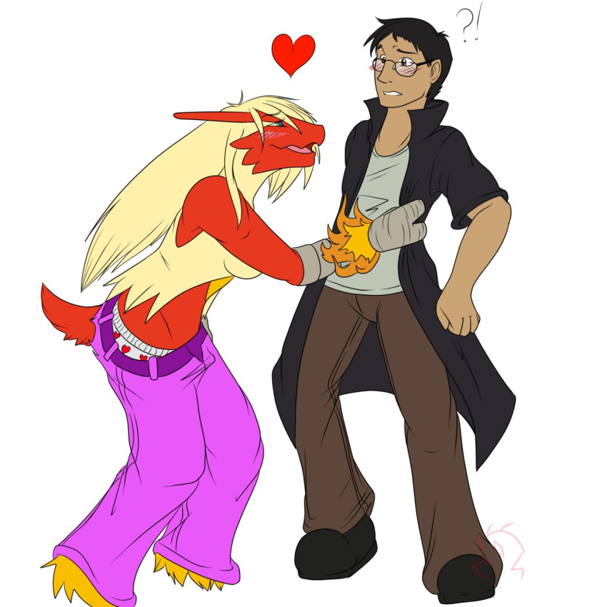 anthro aroused aroused_smile black_hair blaziken blue_eyes breasts brown_eyes clothed clothing confusion duo feathers female fire fur gender_transformation generation_3_pokemon hair heart_symbol hi_res human kaitofletcher long_hair male male/female mammal medium_breasts mind_alteration mtf_transformation nintendo oversized_clothing personality_change pokemon pokemon_(species) red_body red_feathers species_transformation surprised_expression thick_thighs transformation underwear yellow_body yellow_feathers yellow_fur