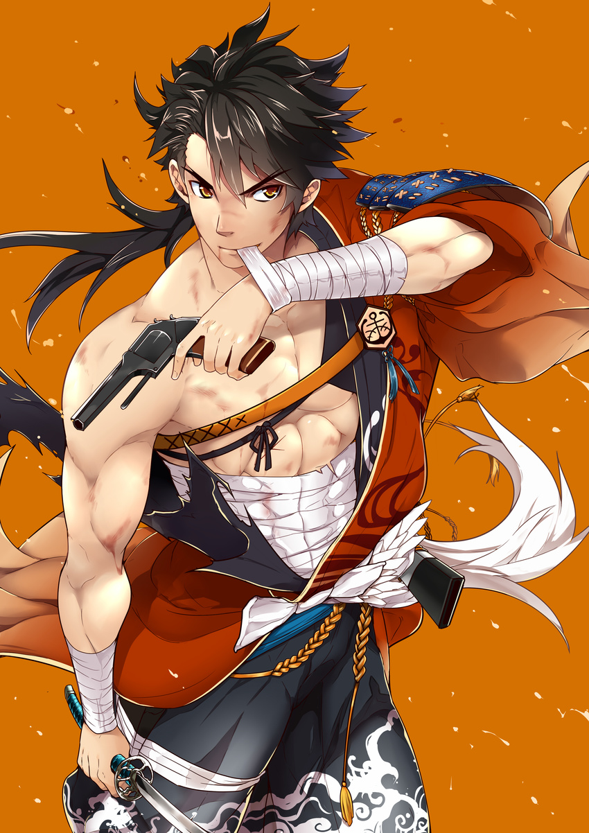 bandages black_monkey_mazjojo gun male mutsu-no-kami_yoshiyuki sword touken_ranbu