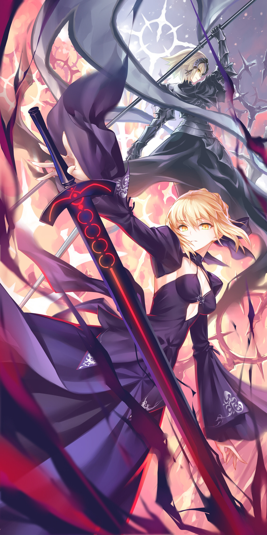 armor cleavage dress fate/grand_order kousaki_rui ruler_(fate/apocrypha) saber saber_alter sword weapon