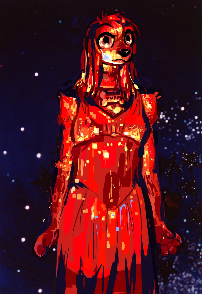 2023 anthro bird_dog black_nose blood blood_covered bodily_fluids bone_collar_tag canid canine canis carrie_(film) carrie_white clothed clothing collar cosplay covered_in_blood digital_drawing_(artwork) digital_media_(artwork) domestic_dog dress eyebrows female female_anthro floppy_ears fur hair handpaw hi_res hunting_dog lop_ears mammal nonbinary_(lore) pawpads paws red_theme screencap screencap_background shaded solo spaniel tansy_(tansydrawsnsfw) tansydrawsnsfw trans_(lore) trans_man_(lore) wet wet_body wet_fur wide_eyed