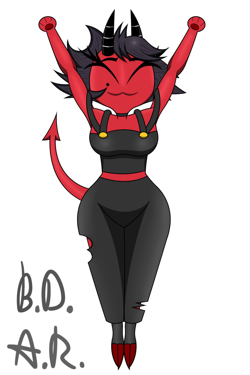 absurd_res anthro b.d.a.r. clothed clothing female happy helluva_boss hi_res horn horned_humanoid humanoid imp millie_(helluva_boss) pawpads paws smile solo tail