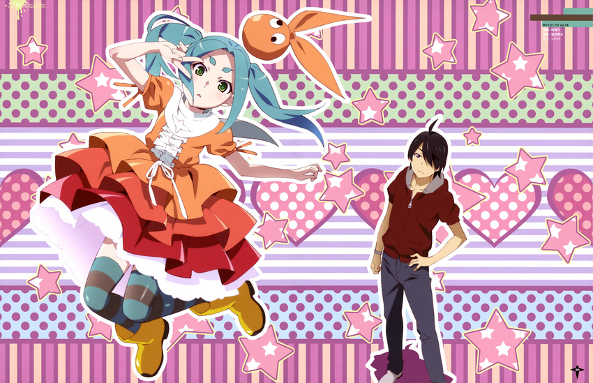 araragi_koyomi bakemonogatari dress heels matsuura_chikara ononoki_yotsugi thighhighs