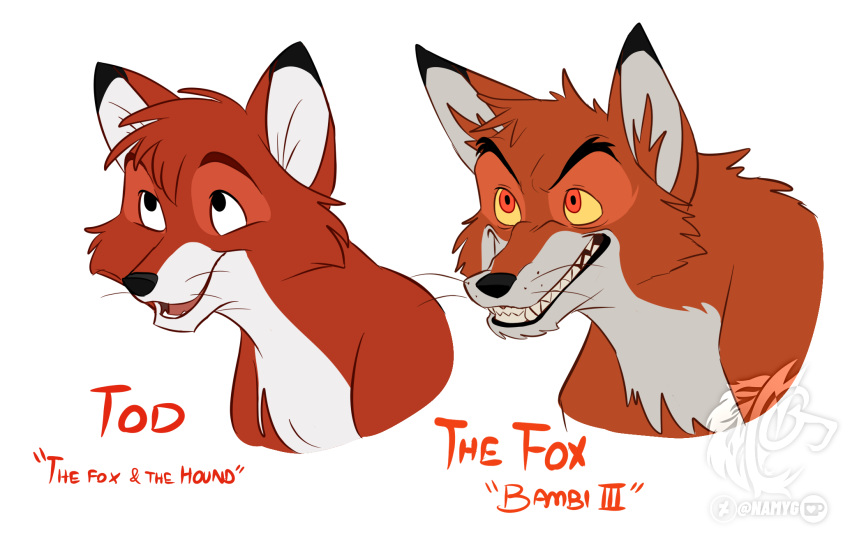 angry bambi_(film) canid canine design_sheet disney duo fox fur hi_res male mammal namygaga the_fox_(bambi) the_fox_and_the_hound tod_(disambiguation)
