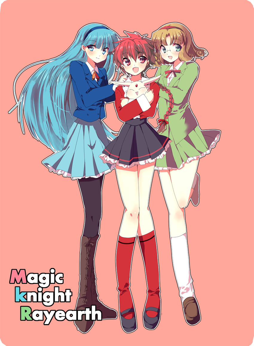 hououji_fuu magic_knight_rayearth megane mokona pantyhose ryuuzaki_umi seifuku shidou_hikaru tagme