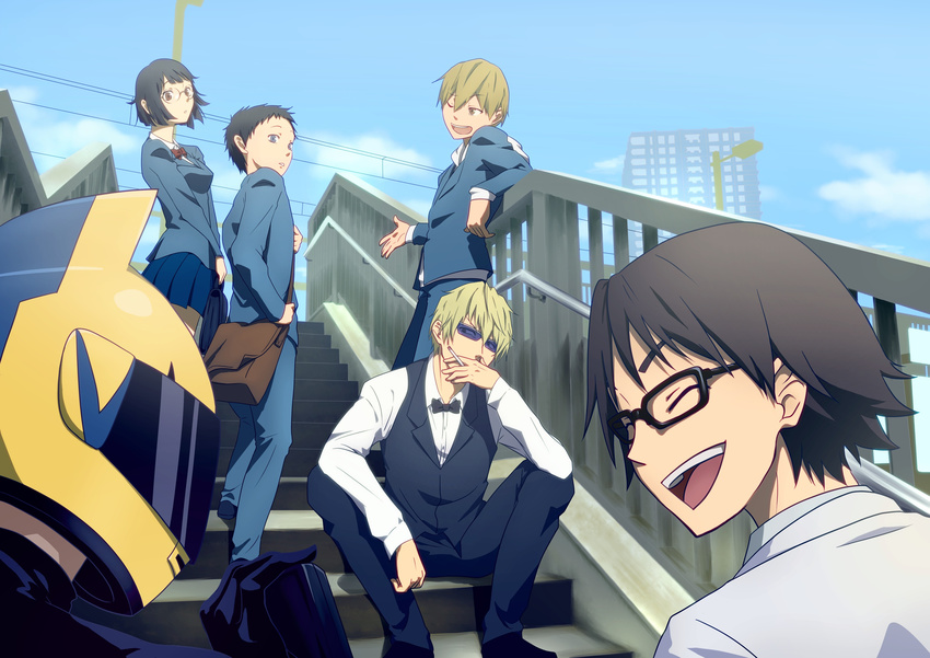 chama_kou durarara!! heiwajima_shizuo kida_masaomi kishitani_shinra megane ryuugamine_mikado seifuku smoking sonohara_anri