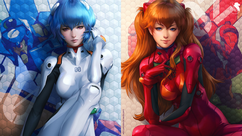 artgerm ayanami_rei bodysuit neon_genesis_evangelion souryuu_asuka_langley wallpaper