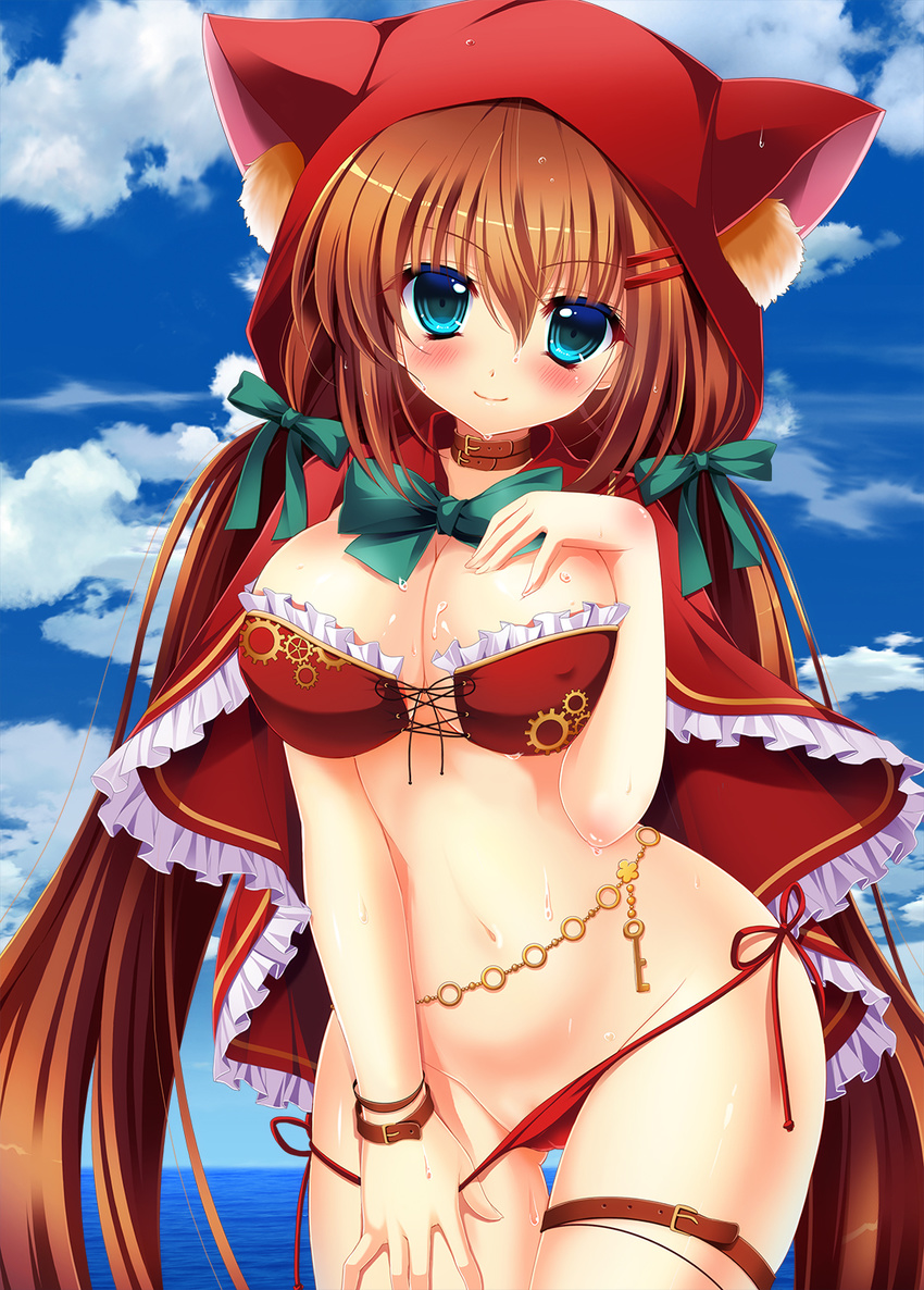 bikini breast_hold cameltoe cleavage ichi_rin panty_pull red_riding_hood swimsuits undressing
