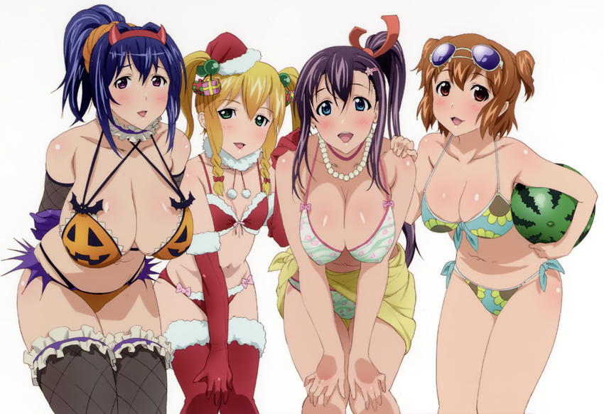 amaya_haruko bikini christmas cleavage erect_nipples halloween himegami_kodama kushiya_inaho maken-ki! megane nijou_aki swimsuits thighhighs