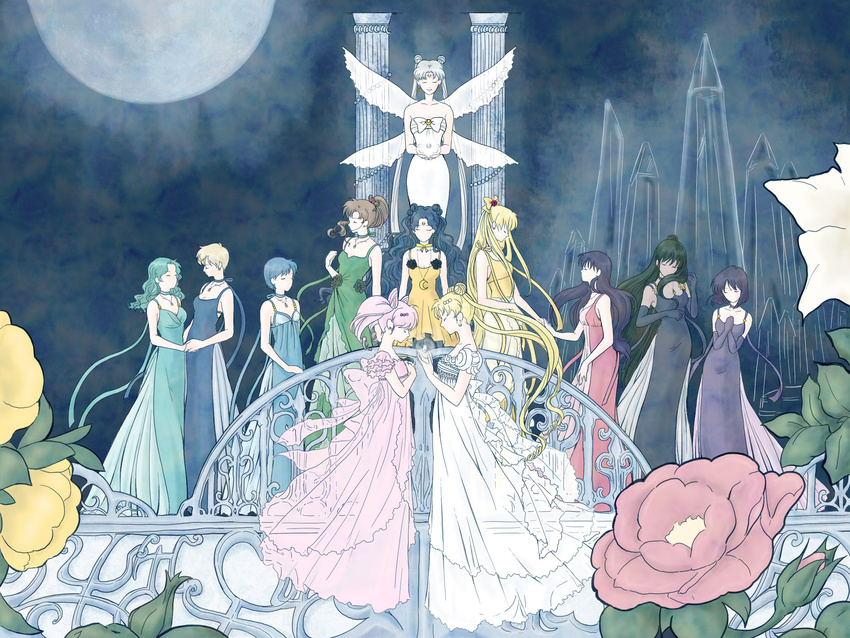 aino_minako chibiusa cleavage dress hino_rei kaiou_michiru kino_makoto luna_(sailor_moon) meiou_setsuna mizuno_ami queen_serenity sailor_moon tagme tenou_haruka tomoe_hotaru tsukino_usagi wings