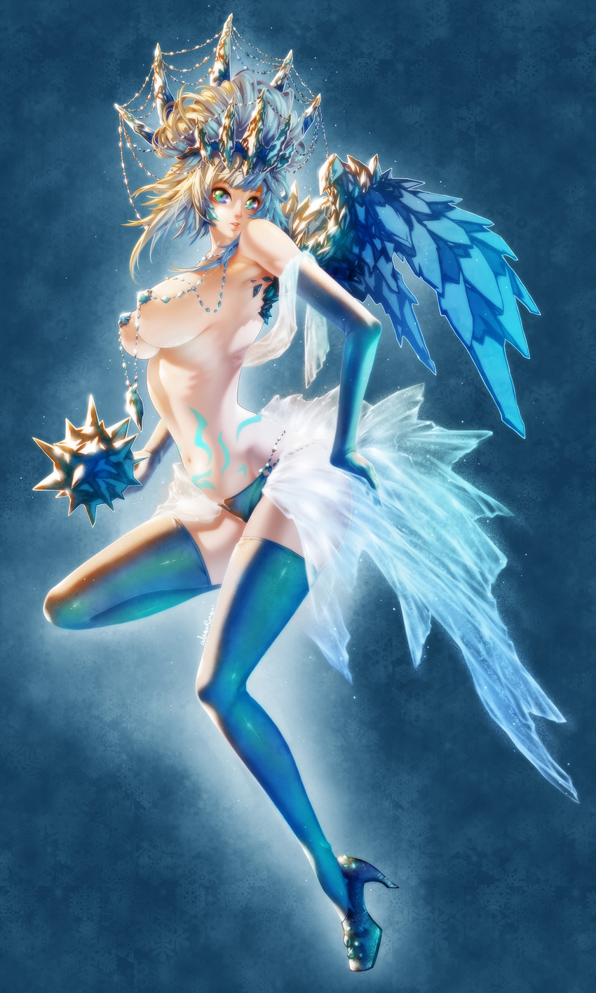 anivia anthropomorphization breasts heels league_of_legends pasties thighhighs waterring wings