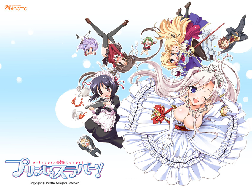 armor charlotte_hazelrink cleavage dress fujikura_yuu heels jpeg_artifacts maid maria_van_hossen pantsu pantyhose princess_lover! ricotta seifuku seika_houjouin shimapan sword sylvia_van_hossen tagme thighhighs uniform