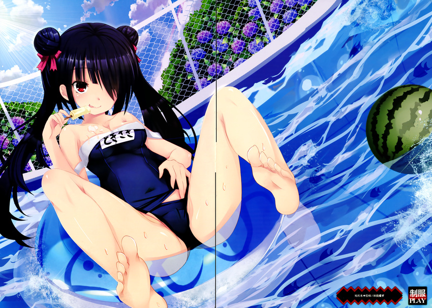 cleavage color_issue cream crease date_a_live feet fixme school_swimsuit swimsuits tagme tokisaki_kurumi wet