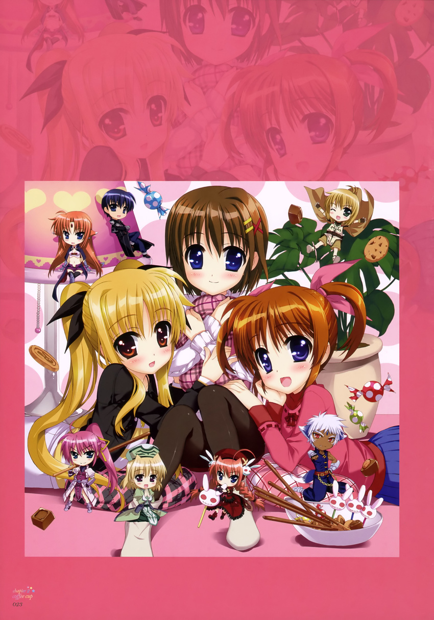 animal_ears arf chibi chrono_harlaown dress fate_testarossa fujima_takuya mahou_shoujo_lyrical_nanoha mahou_shoujo_lyrical_nanoha_vivid pantyhose shamal signum tail takamachi_nanoha thighhighs vita weapon yagami_hayate yuuno_scrya zafira