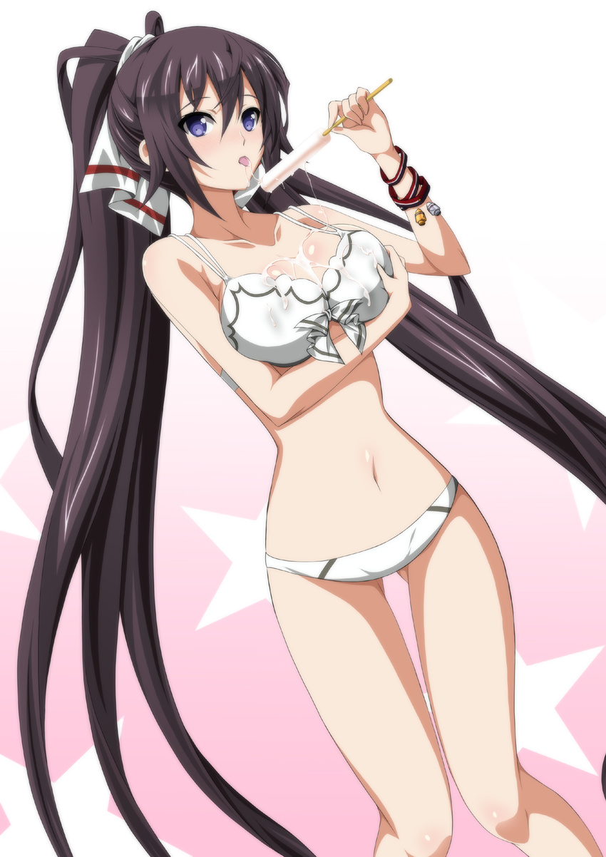 bikini breast_grab cleavage cream infinite_stratos ka2 shinonono_houki swimsuits