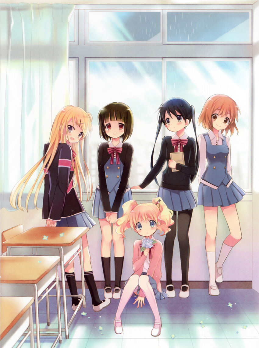 alice_cartelet hara_yui inokuma_youko kin'iro_mosaic komichi_aya kujou_karen oomiya_shinobu seifuku thighhighs