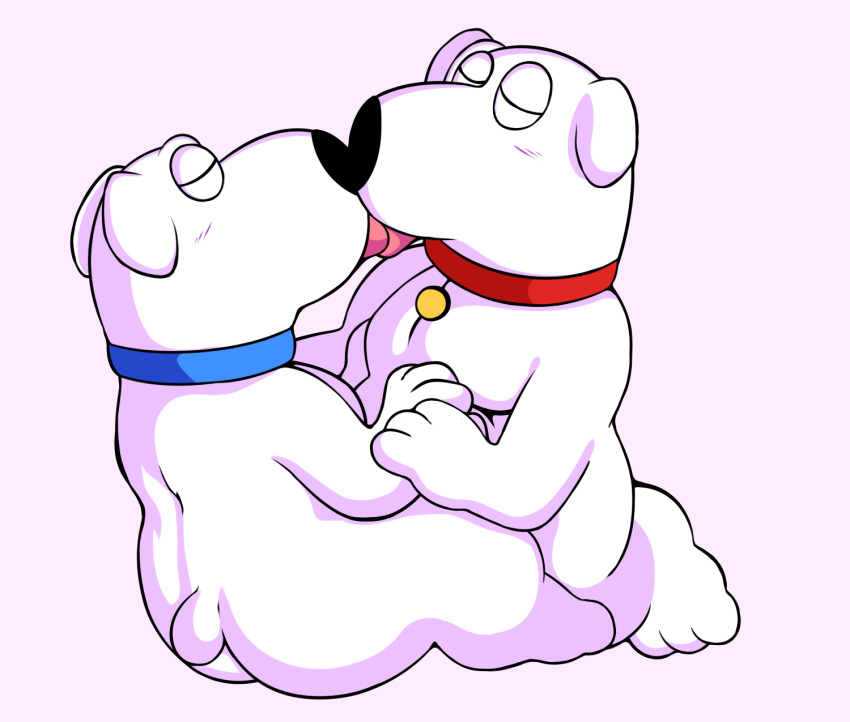 blush brian_griffin butt clothing collar family_guy hand_holding kissing machine male male/male nude overweight robot robot_brian selfcest simple_background sitting slightly_chubby square_crossover sushibroadcast tongue