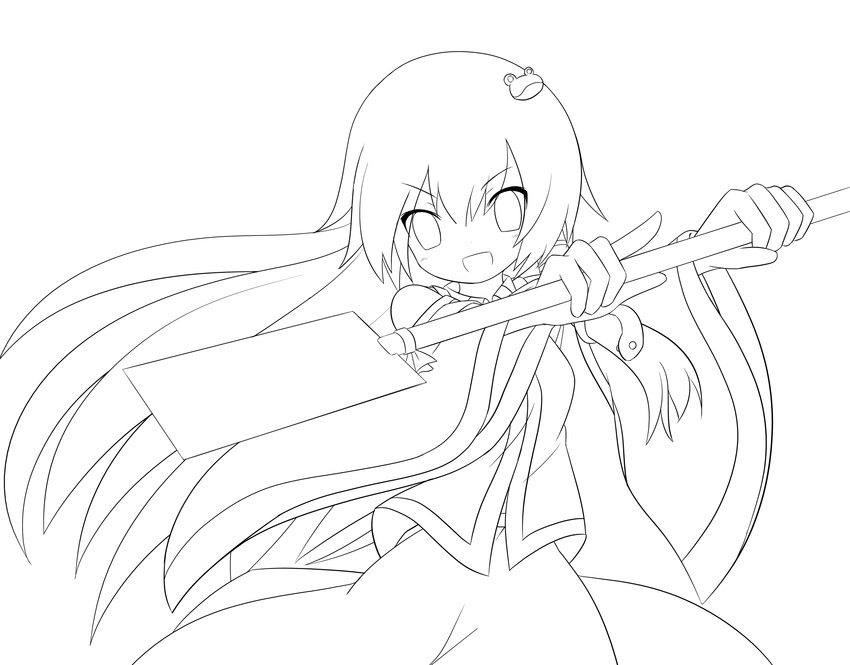 greyscale highres kochiya_sanae lineart long_hair miko_machi monochrome solo touhou