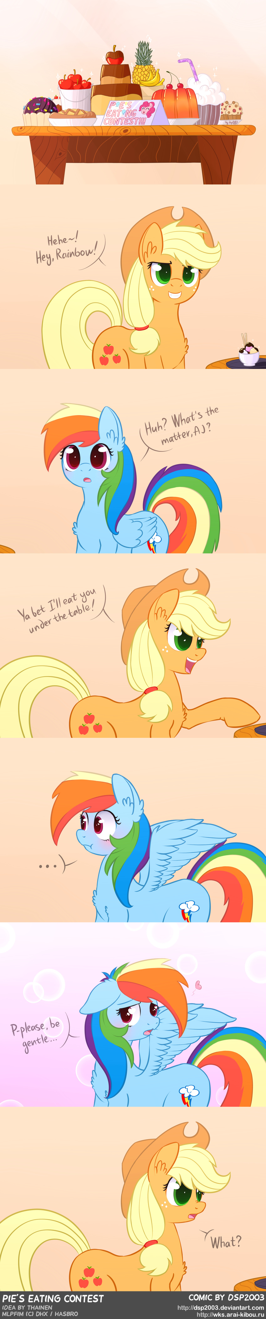 ! &lt;3 ... 2015 ? absurd_res apple applejack_(mlp) banana blonde_hair blue_fur blush cake comic cowboy_hat cutie_mark dessert dialogue dsp2003 duo earth_pony english_text equine feathered_wings feathers female feral food freckles friendship_is_magic fruit fur green_eyes hair hat hi_res horse ice_cream inner_ear_fluff innuendo mammal misunderstanding muffin multicolored_hair multicolored_tail my_little_pony open_mouth orange_fur pegasus pie pineapple pink_eyes pony rainbow_dash_(mlp) rainbow_hair rainbow_tail spread_wings standing suggestive text tongue wing_boner wings