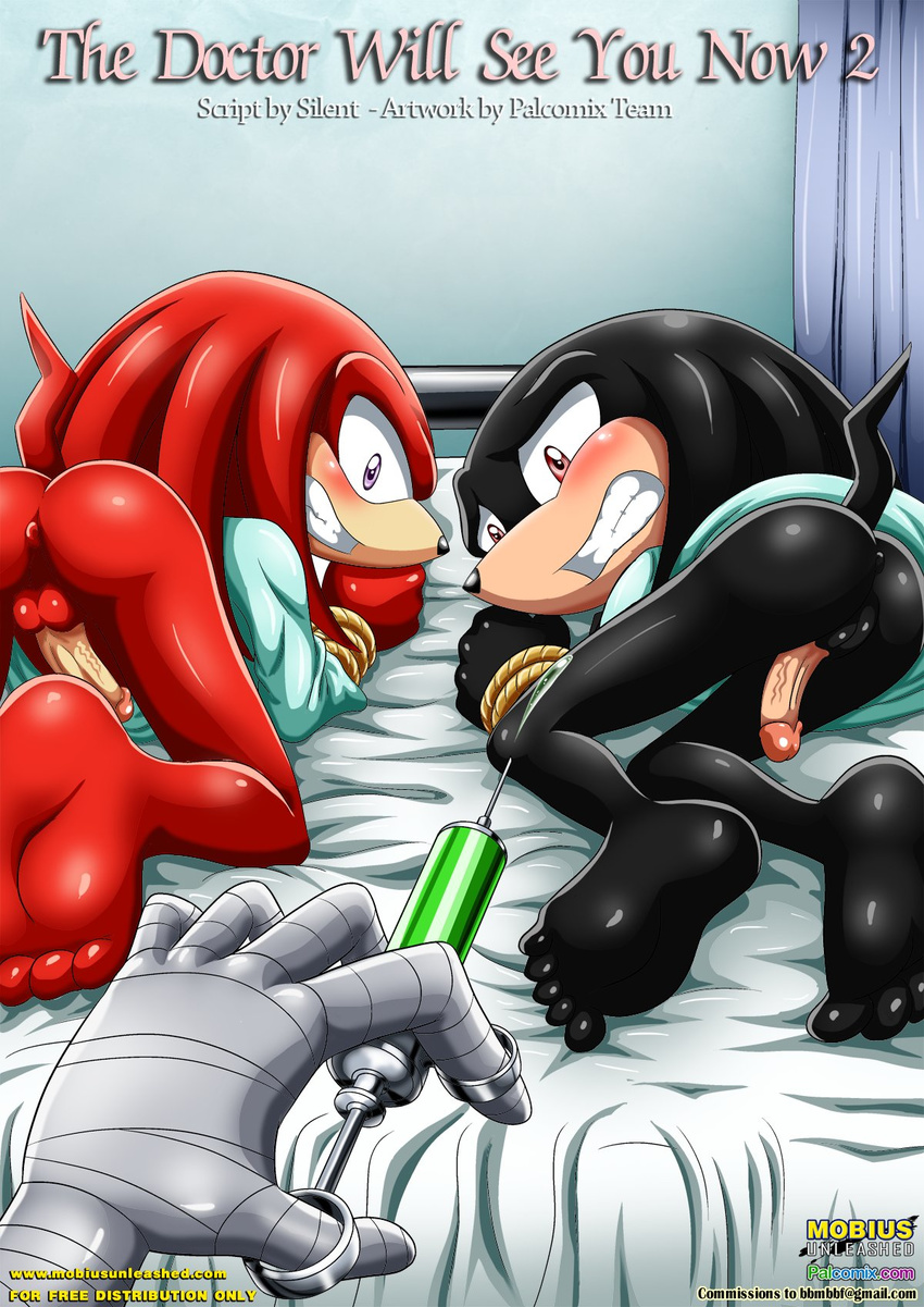 anthro bbmbbf bdsm bondage bound butt clothing comic digital_media_(artwork) doctor_finitevus drugs echidna forced group hi_res knuckles_the_echidna male male/male mammal mobius_unleashed monotreme palcomix penis sonic_(series) spectre_the_echidna