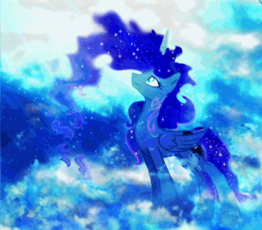 2015 abstract_background animated blue_feathers blue_fur blue_hair cutie_mark equine equum_amici feathered_wings feathers female feral friendship_is_magic fur hair horn long_hair mammal my_little_pony princess_luna_(mlp) smile solo spier17 wet_hair winged_unicorn wings